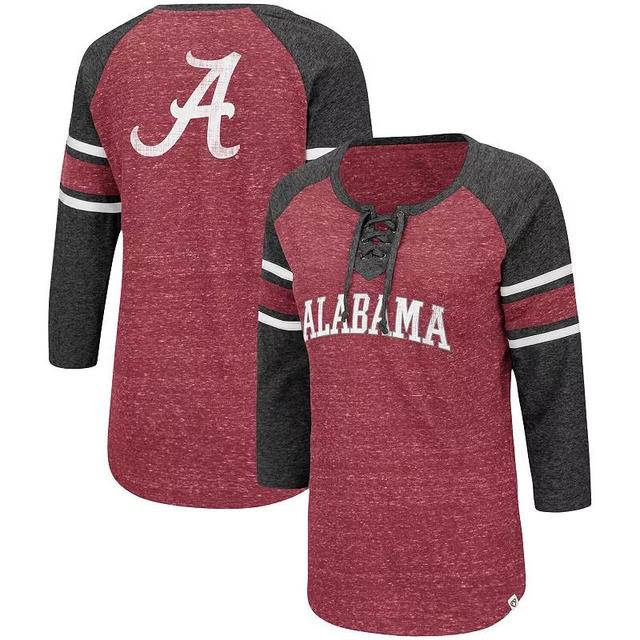 Womens Colosseum Crimson/Heathered Charcoal Alabama Crimson Tide Scienta Pasadena Raglan 3/4 Sleeve Space Dye Lace-Up T-Shirt Product Image