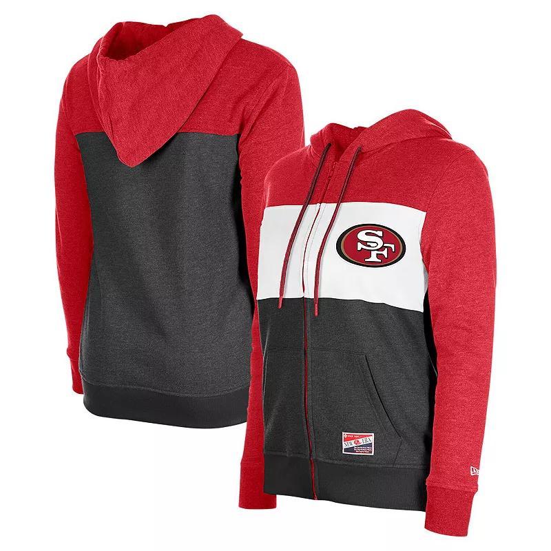 Womens New Era Scarlet San Francisco 49ers Color-Block Full-Zip Hoodie Product Image