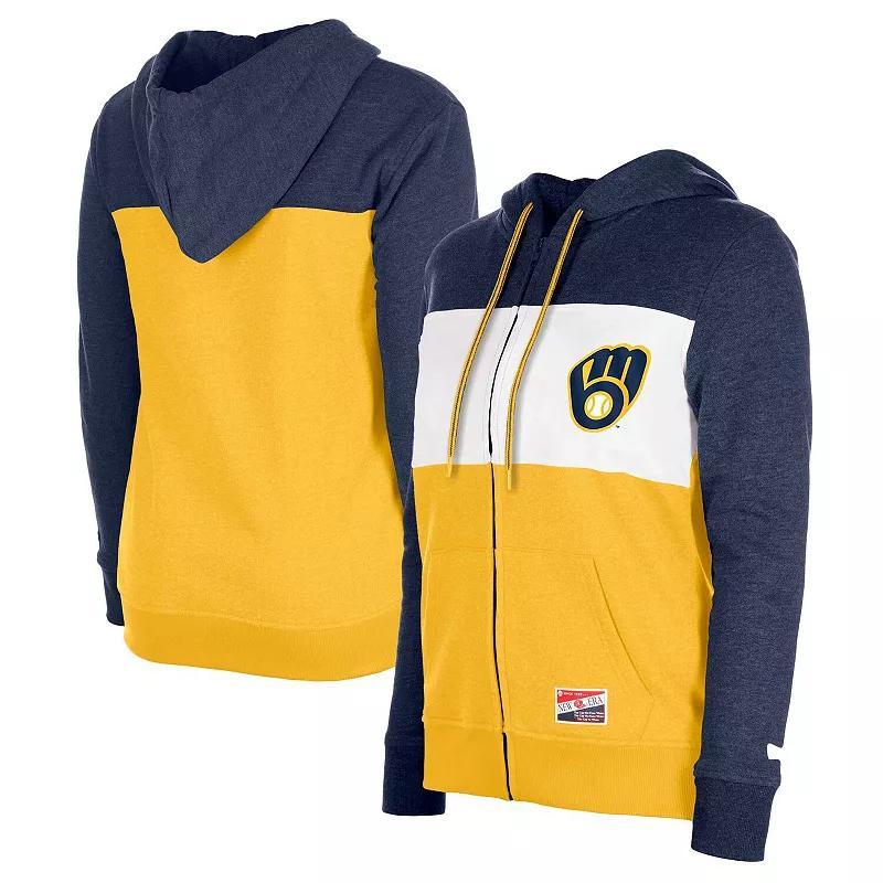 Womens New Era Milwaukee Brewers Color Block Full-Zip Hoodie Jacket Blue Product Image