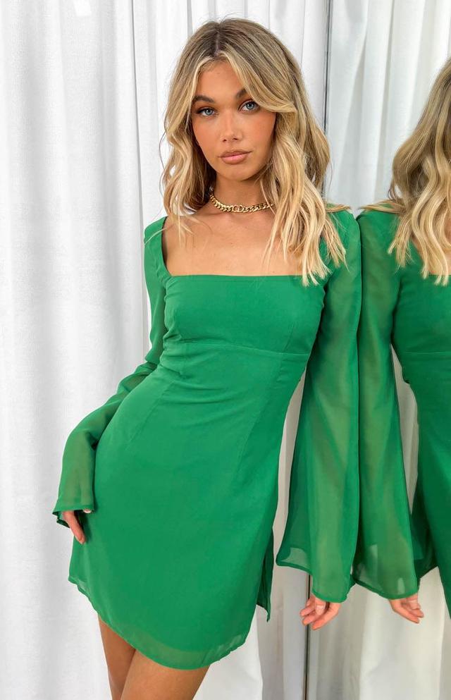 Amalfi Green Long Sleeve Lace Up Mini Dress Product Image