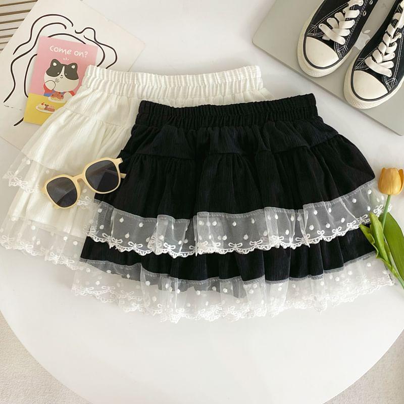 High Waist Ruffle Trim Mini A-Line Skirt Product Image