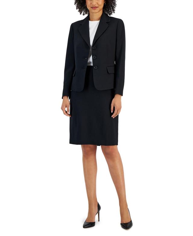 Le Suit Womens Notch-Collar Three-Button Skirt Suit Product Image