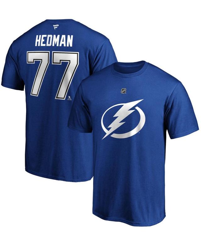 Mens Fanatics Branded Victor Hedman Blue Tampa Bay Lightning Authentic Stack Name & Number T-Shirt Product Image