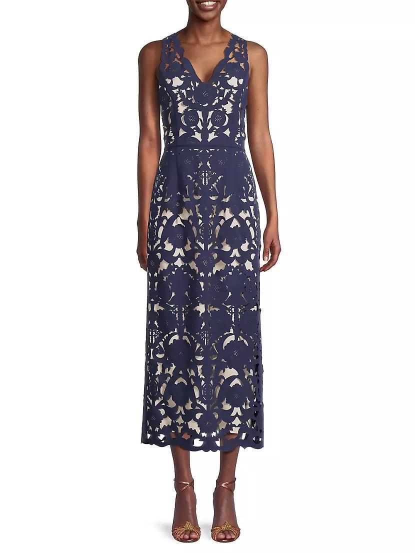 Floral Crepe Laser-Cut Midi Dress Product Image