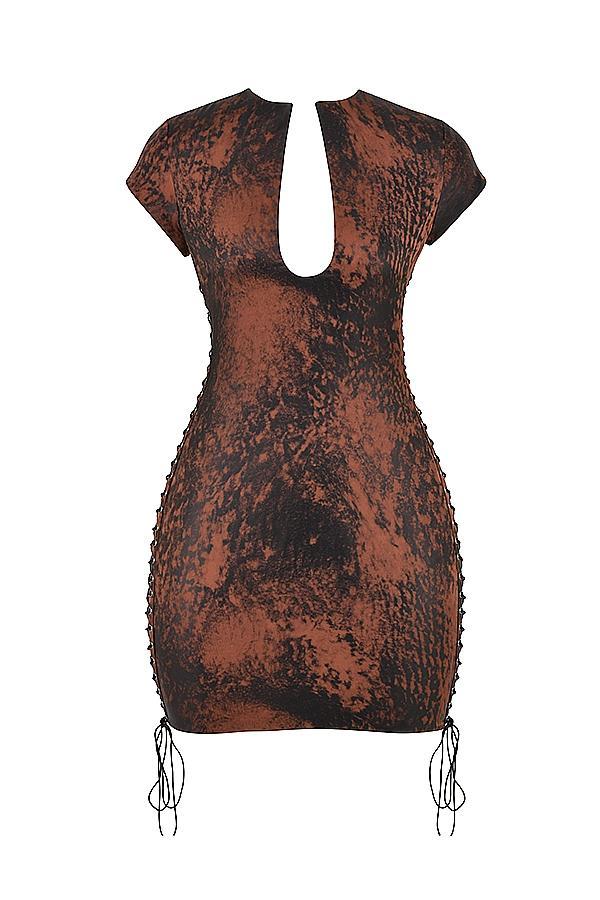 Daphne Antique Copper Lace up Mini Dress Product Image