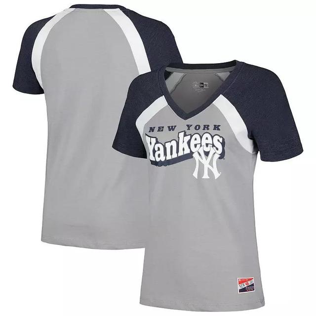 Womens New Era Gray New York Yankees Heathered Raglan V-Neck T-Shirt Product Image