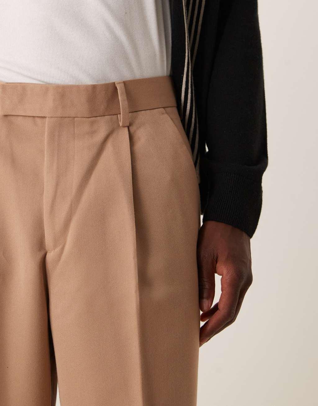 ASOS DESIGN smart wide leg pants with front pleat in camel Product Image