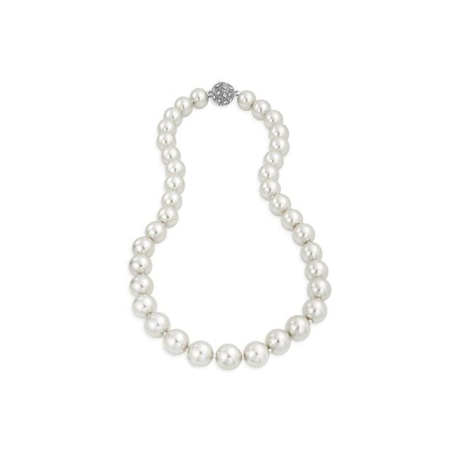 Bling Jewelry White Strand Necklace For Women Rhodium Plated Crystal Clasp Pearl 10MM 16 Inch Product Image