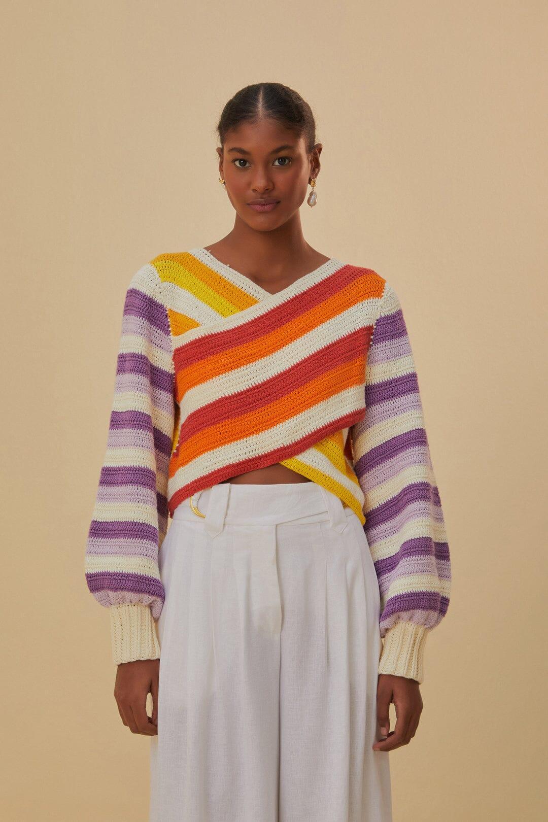 Sunset Stripes Crochet Sweater, SUNSET STRIPES / M Product Image