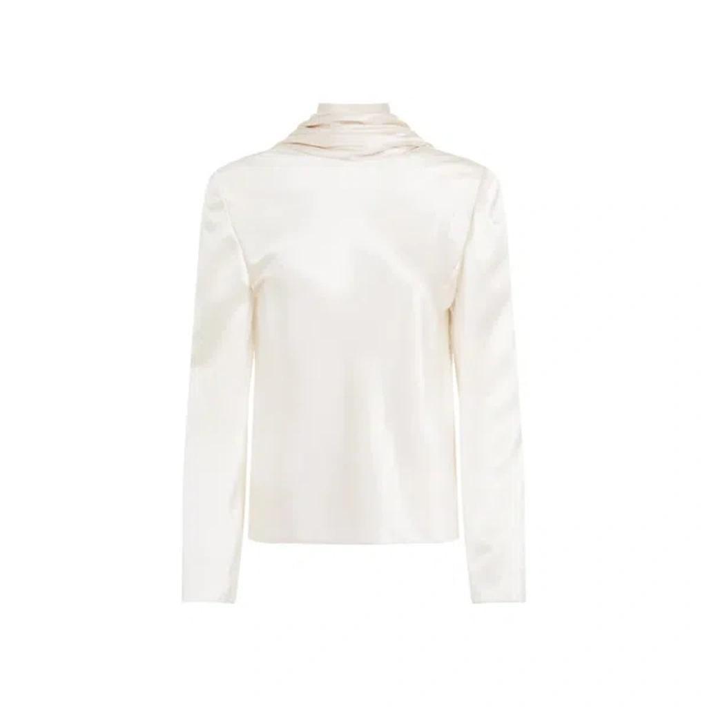 SAINT LAURENT White Draped Crepe Blouse product image