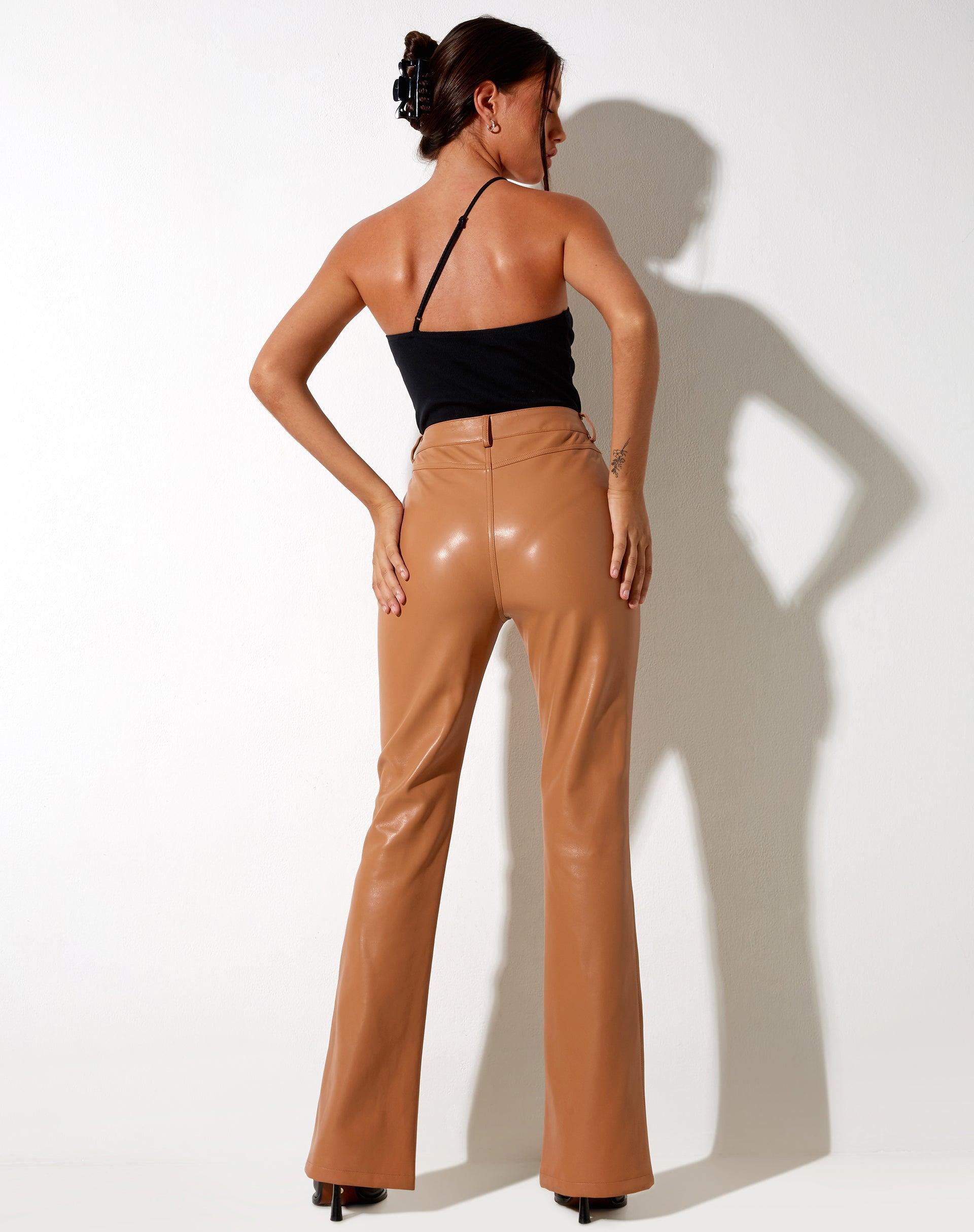 Zoven Flare Trouser in PU Peachy Tan Product Image