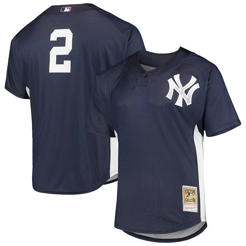 Mens Mitchell & Ness Derek Jeter New York Yankees Cooperstown Collection Mesh Batting Practice Button-Up Jersey Blue Product Image