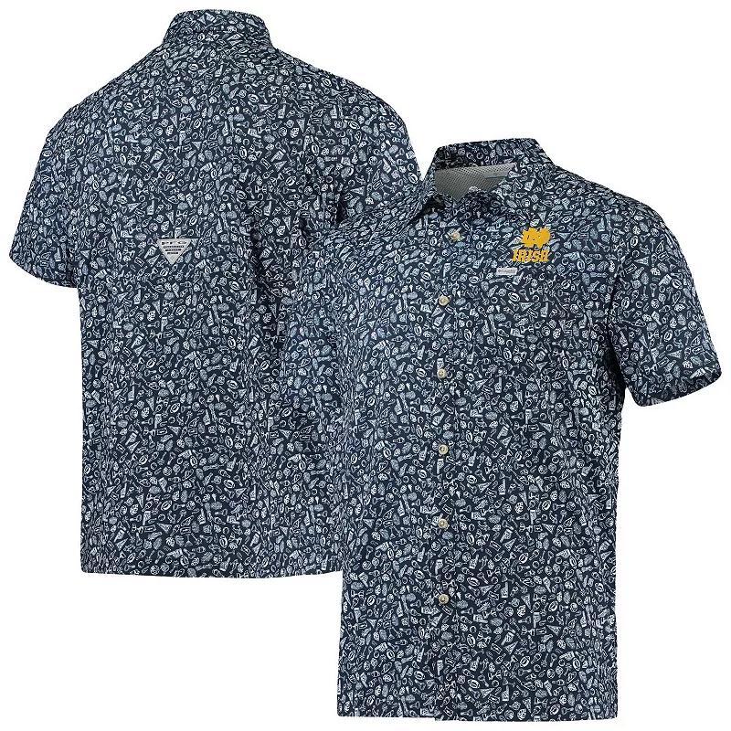 Mens Columbia Notre Dame Fighting Irish Super Slack Tide Omni-Shade Button-Up Shirt Blue Product Image