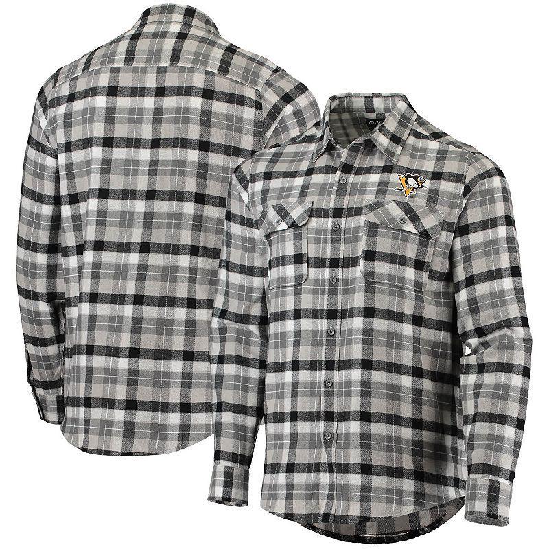 Mens Antigua /Gray Pittsburgh Penguins Ease Plaid Button-Up Long Sleeve Shirt Product Image