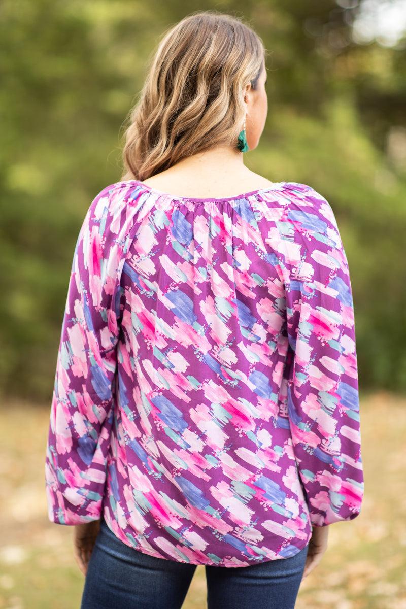 Purple Multicolor Abstract Print Top Product Image