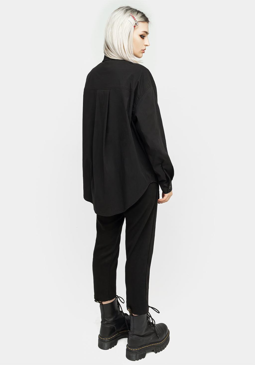 Chiromancy Collar Loose Fit Shirt - Black Product Image