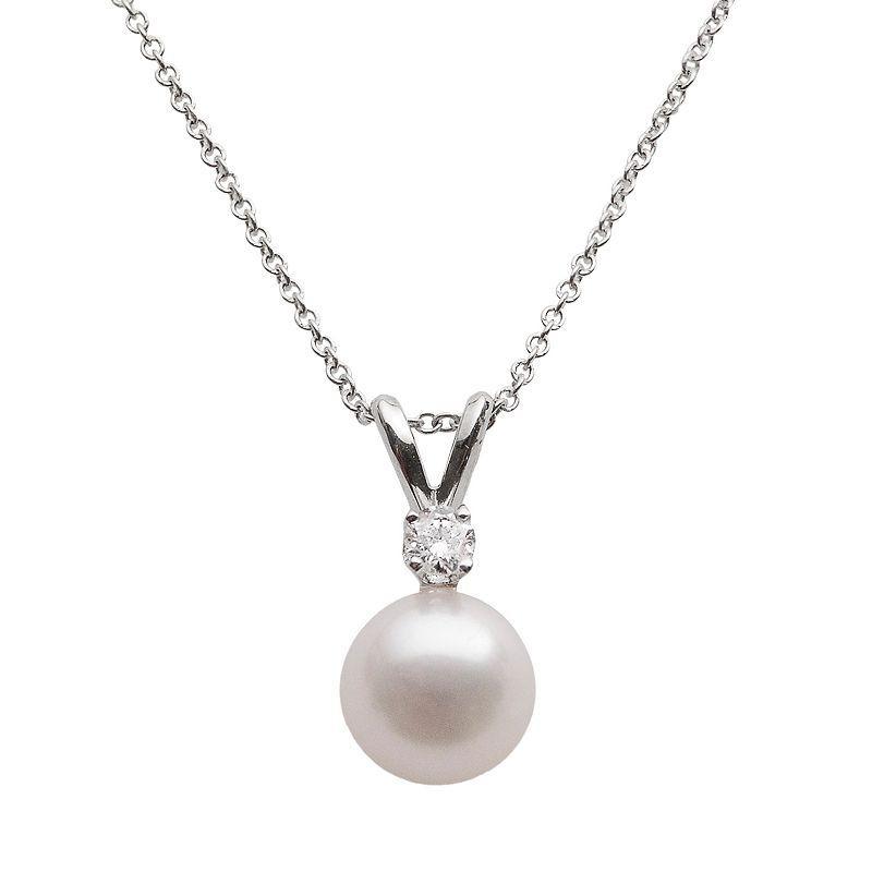 18k White Gold 1/10-ct. T.W. Diamond & AA Akoya Cultured Pearl Pendant - 16 in., Womens Product Image