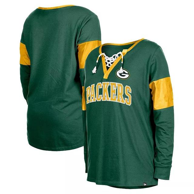 Womens New Era Bay Packers Lace-Up Notch-Neck Long Sleeve T-Shirt Product Image