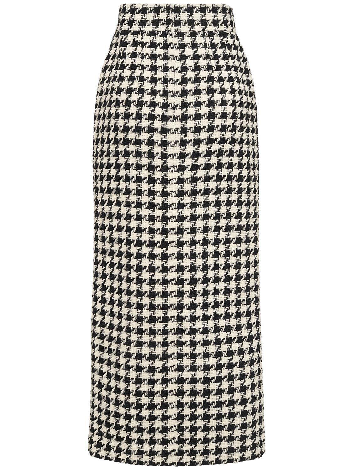 DOLCE & GABBANA Pied De Poule Fitted Long Skirt In Black   Product Image