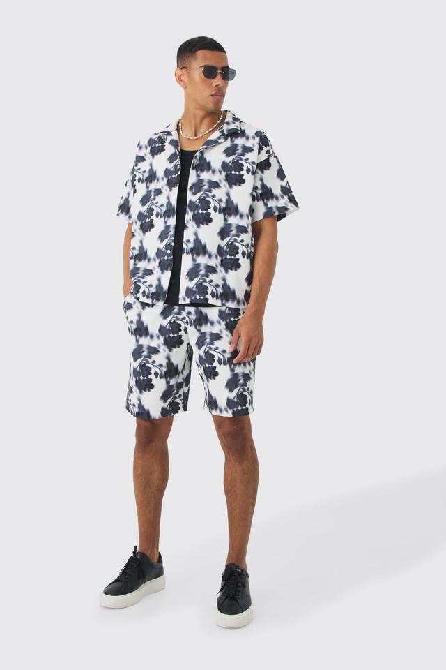 Boxy Abstract Floral Printed Pleated Shirt & Short | boohooMAN USA Product Image