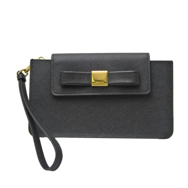 Ribbon Black Leather Clutch Bag () Product Image