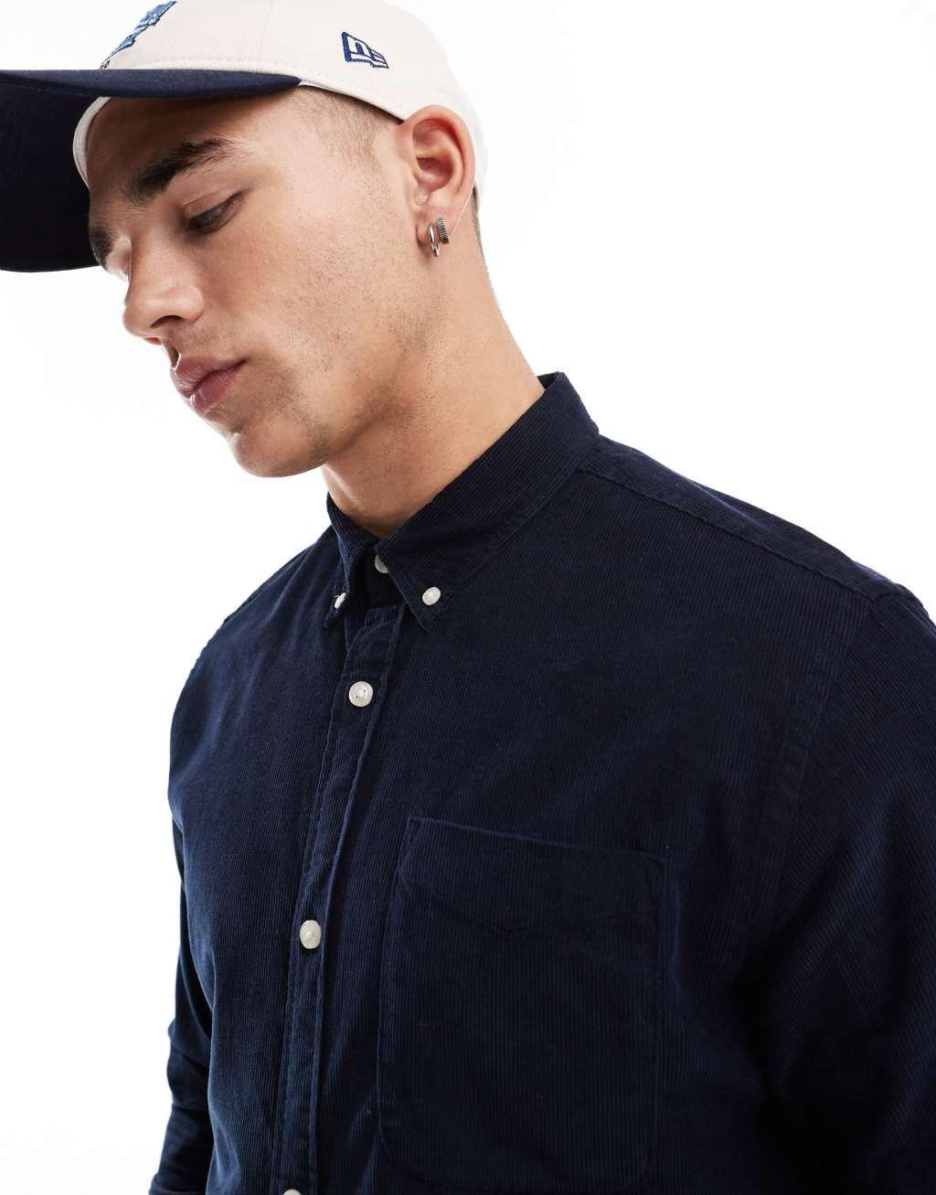 Jack & Jones cord shirt in navy Product Image