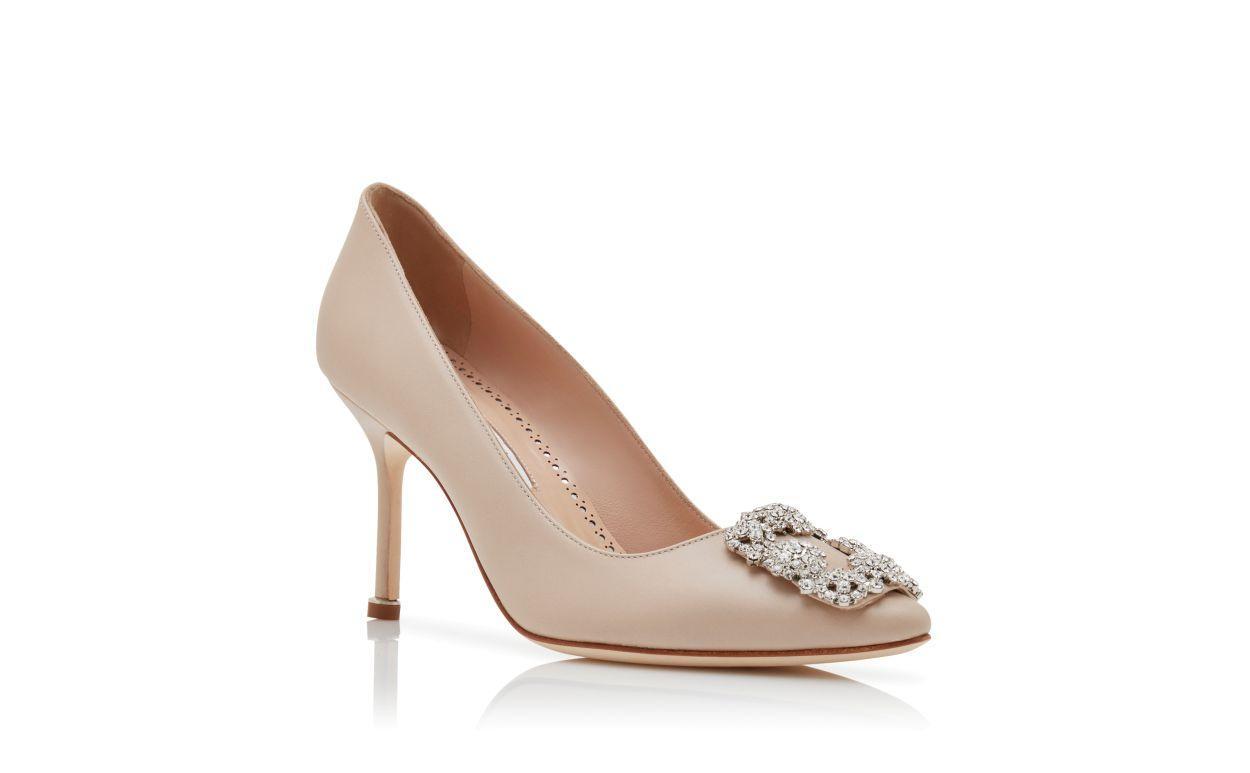 HANGISI 90 Beige Calf Leather Jewel Buckle Pumps Product Image