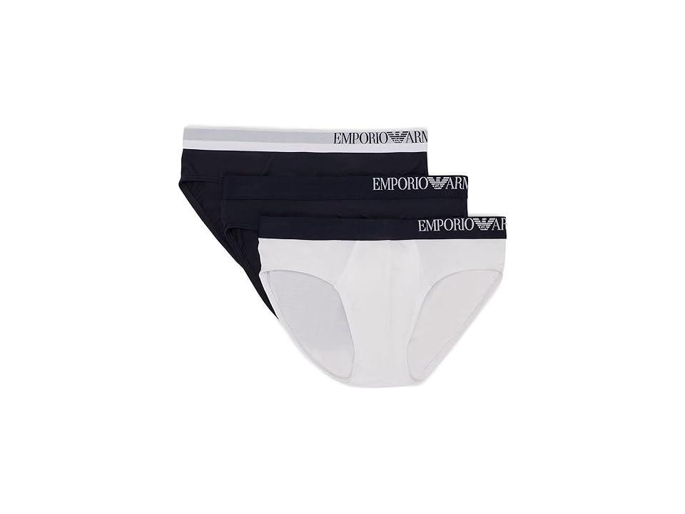 Emporio Armani Soft Touch Ecofiber 3-Pack Brief (Marine/White/Marine) Men's Underwear Product Image