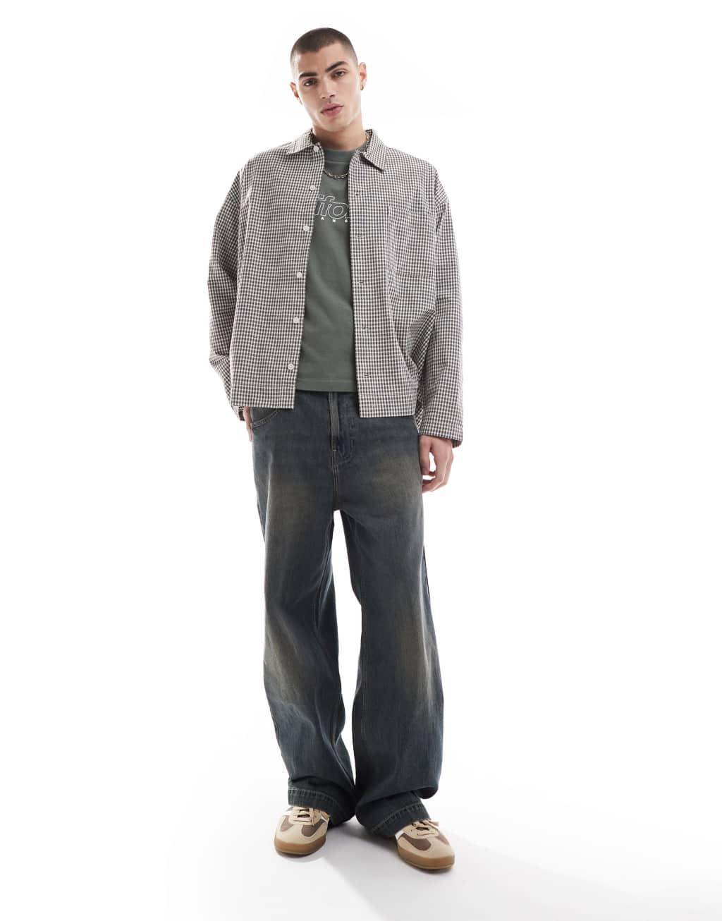 Jack & Jones boxy overshirt in gray check Product Image