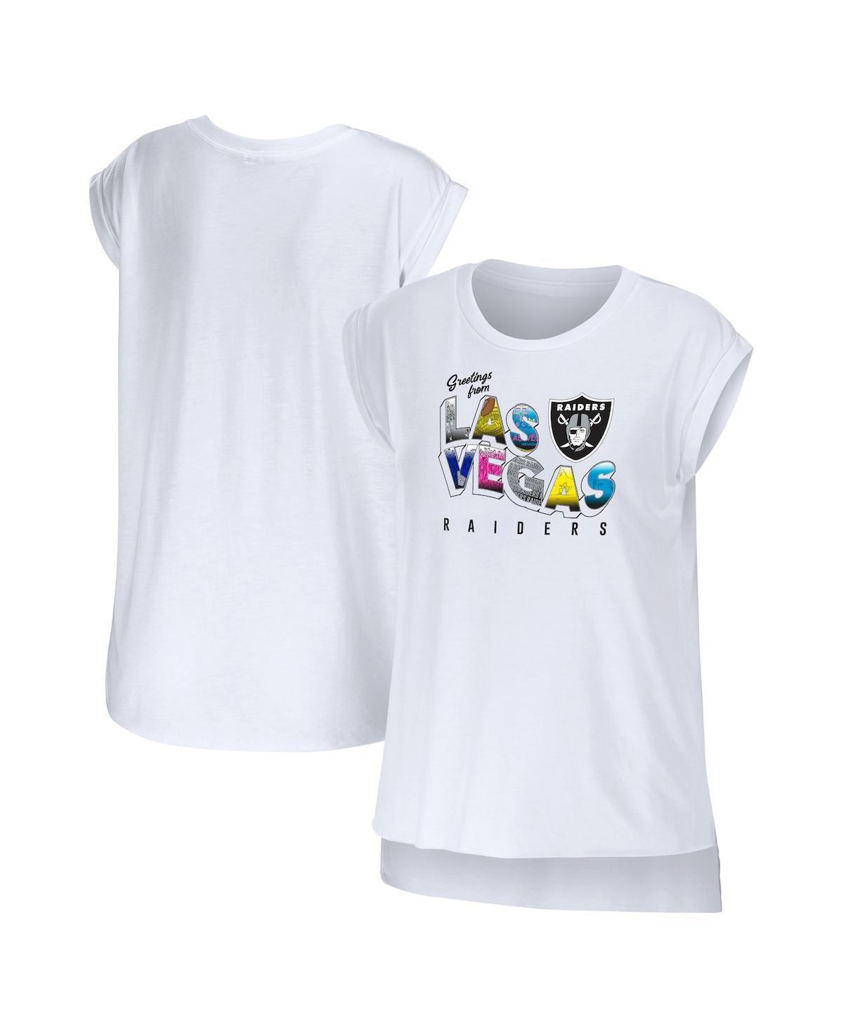 Womens WEAR by Erin Andrews White Las Vegas Raiders Greetings From Muscle T-Shirt Product Image