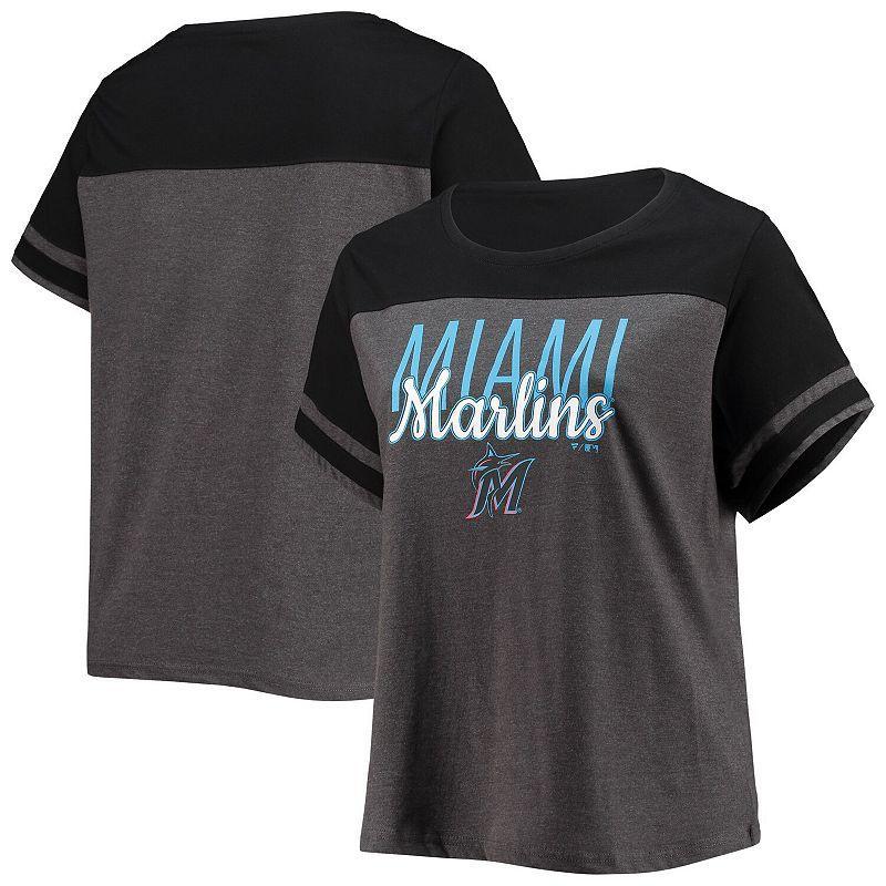 Womens Heathered Charcoal/Black Miami Marlins Plus Size Colorblock T-Shirt Product Image