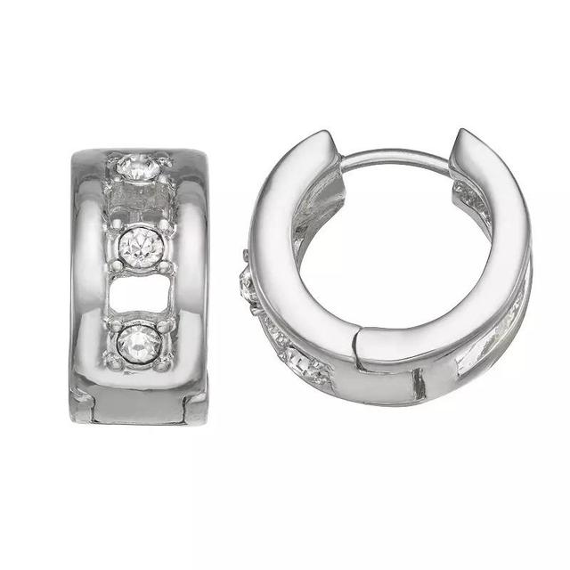 Nine West Silver Tone Crystal Huggie Hoop Earrings, Womens, Clear Product Image