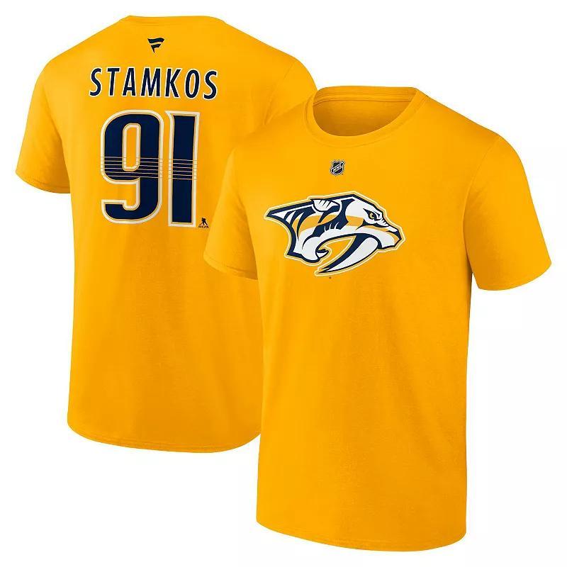 Mens Fanatics Steven StamkosGold Nashville Predators Authentic Stack Name & Number T-Shirt Product Image