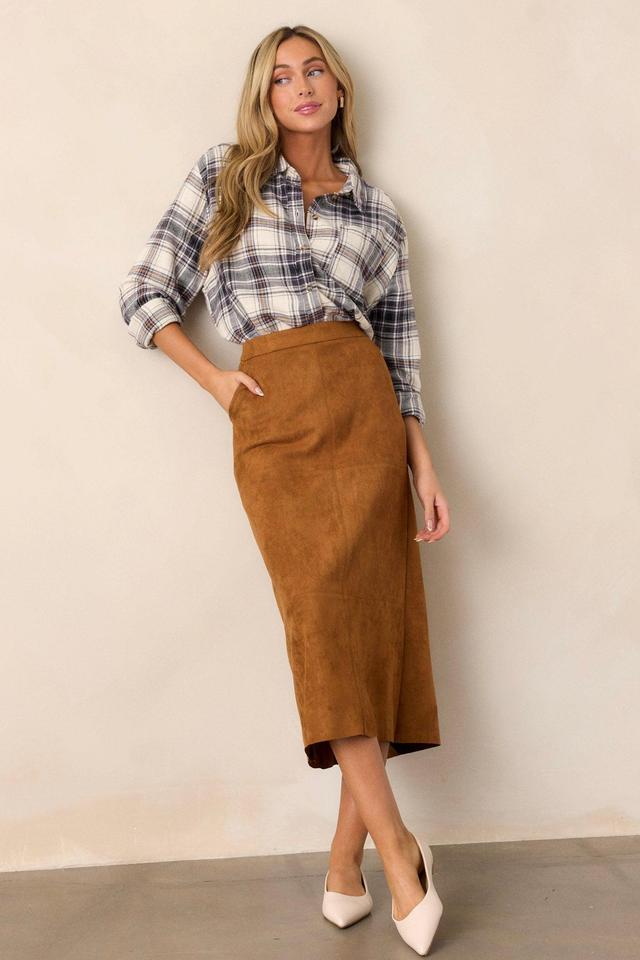 I'm Telling You Caramel Brown Faux Suede Midi Skirt Product Image