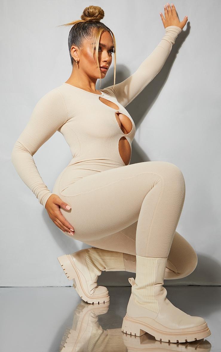 Shape Stone Rib Cut Out Long Sleeve Jumpsuit Product Image