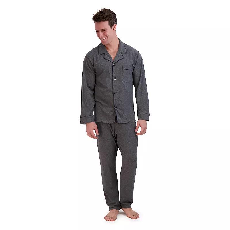 Big & Tall Hanes Knit Pajama Shirt & Pajama Pants Set, Mens Grey Heather Product Image