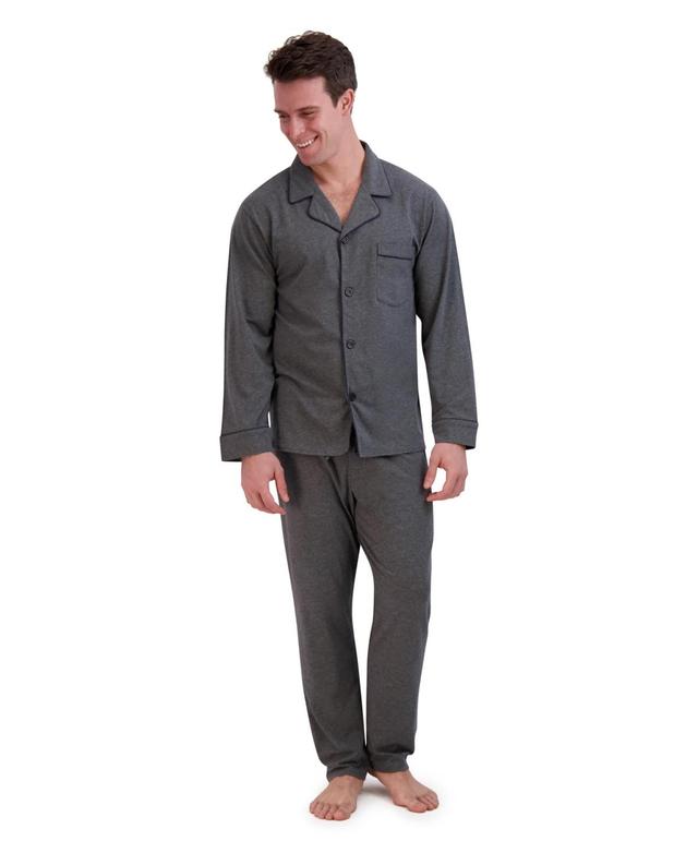 Mens Hanes Knit Pajama Shirt & Pajama Pants Set Grey Product Image