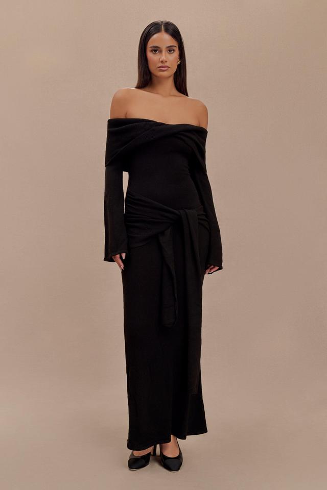 Cameron Off Shoulder Tie Maxi Dress - Black Product Image