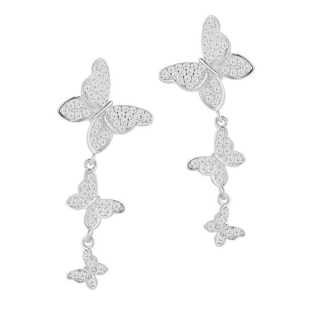 Sunkissed Sterling Cubic Zirconia Triple Butterfly Drop Earrings, Womens, Silver Product Image