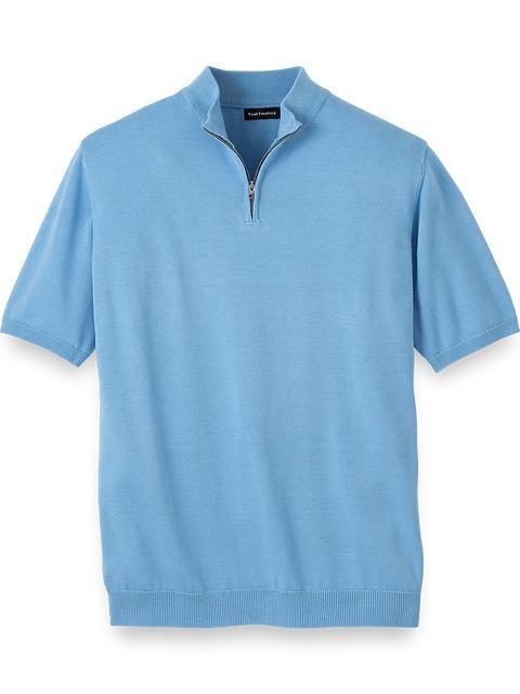 Cotton Quarter Zip Mock Neck Sweater - Light Blue Product Image