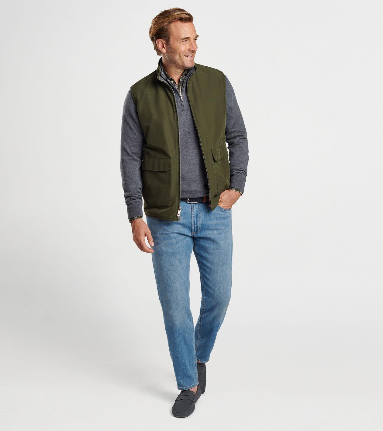 Peter Millar Mens Brentwood Reversible Fleece Vest | Color: Dark Olive | Size: M Product Image