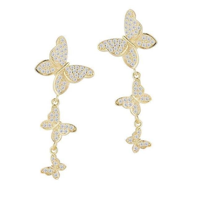 Sunkissed Sterling Cubic Zirconia Triple Butterfly Drop Earrings, Womens, Gold Tone Product Image