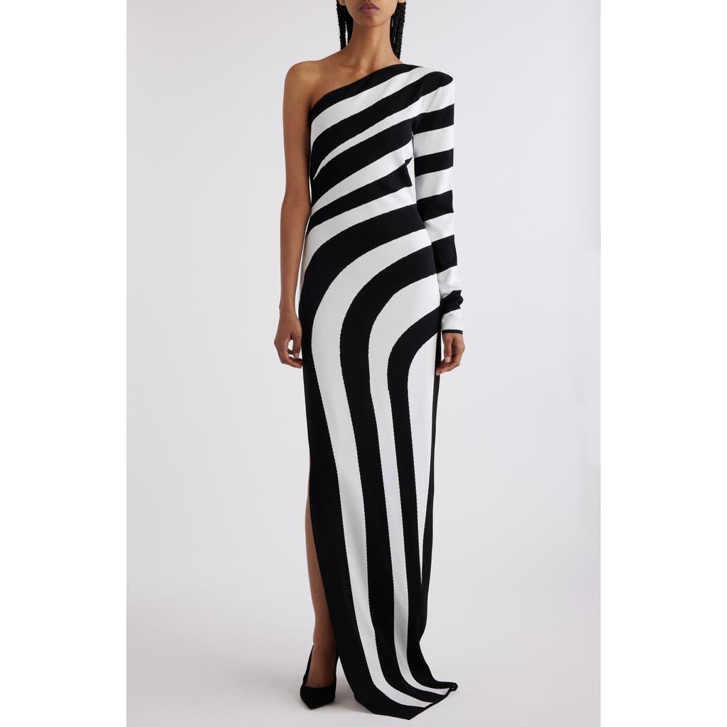 BALMAIN Asymmetric Knit Maxi Dress In Noir Blanc Product Image