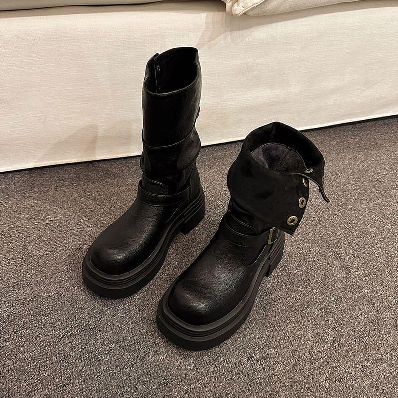 Platform Plain Mid-Calf Boots Product Image