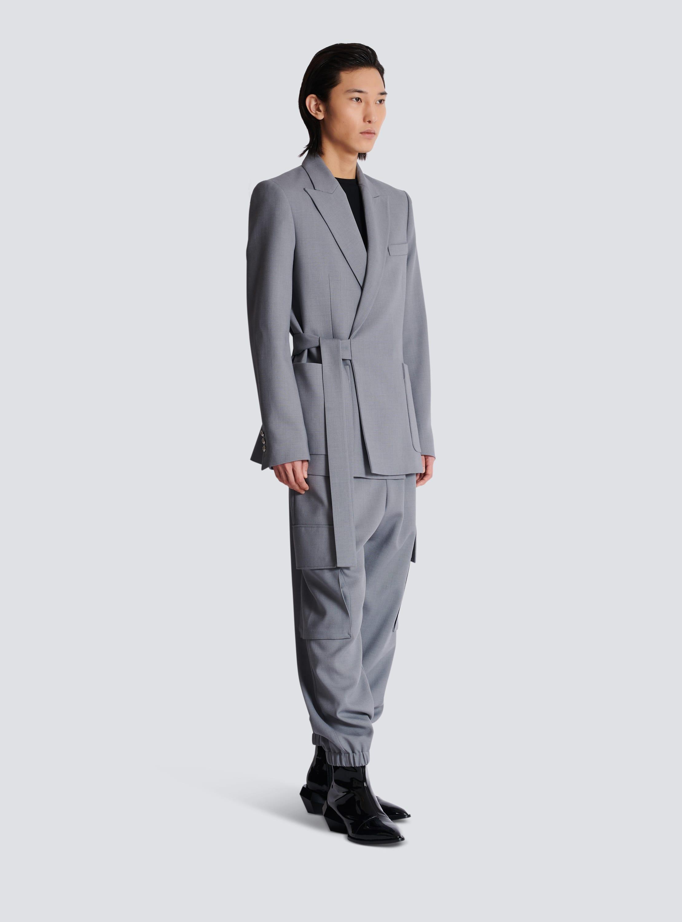 Belted asymmetrical jacket in double crepe Product Image