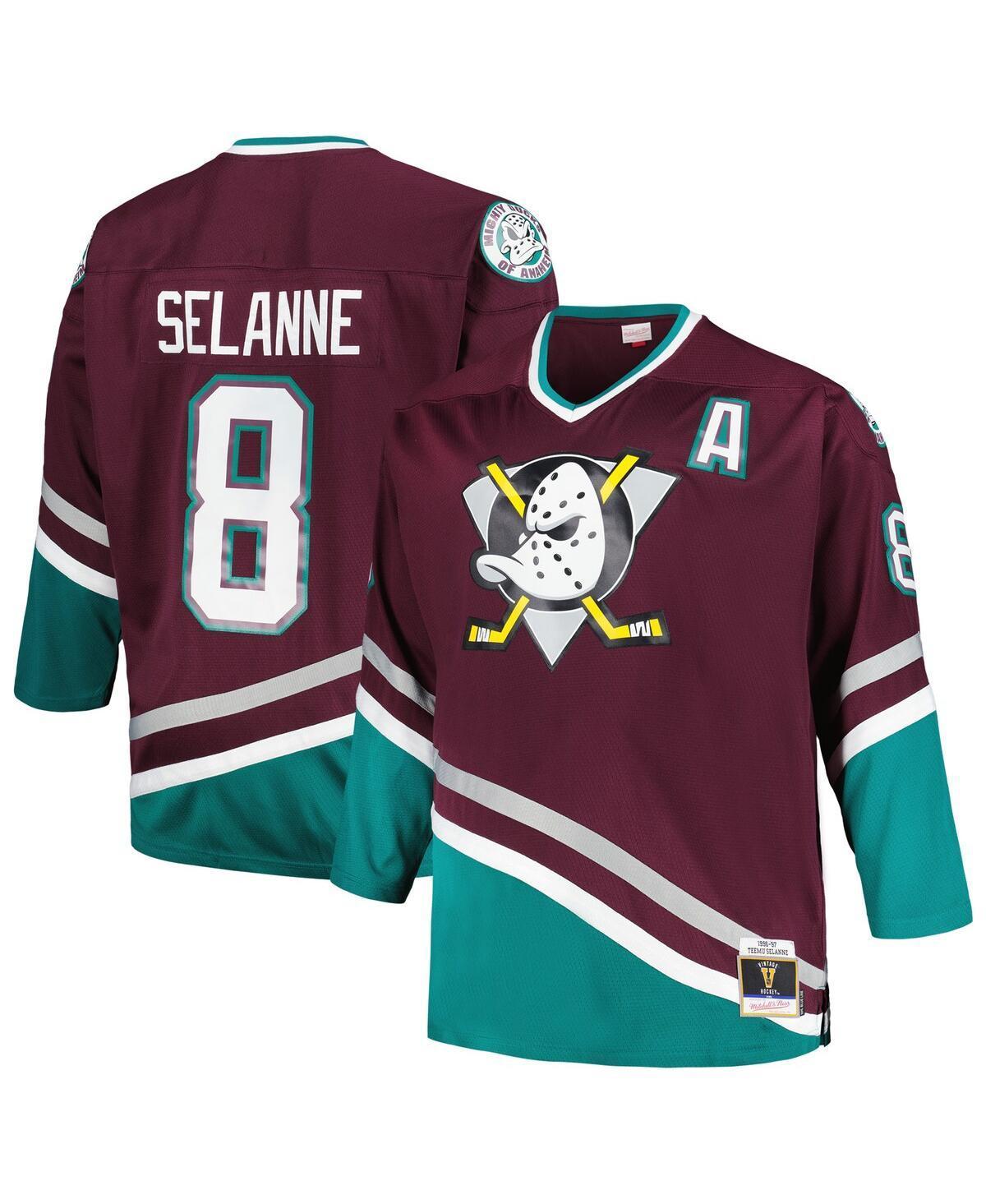 Mens Mitchell & Ness Teemu Selanne Purple Anaheim Ducks Big and Tall Blue Line Player Jersey - Purple Product Image