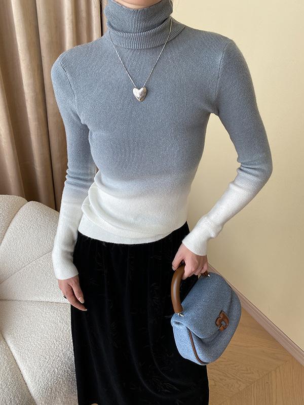 Long Sleeves Skinny Gradient High-Neck Pullovers Sweater Tops Product Image