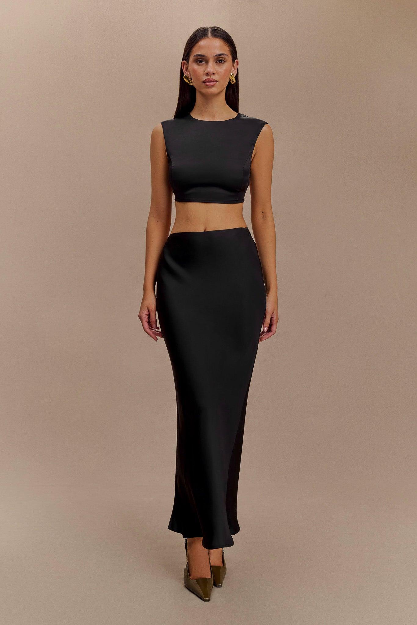 Viviana Satin Maxi Skirt - Black Product Image