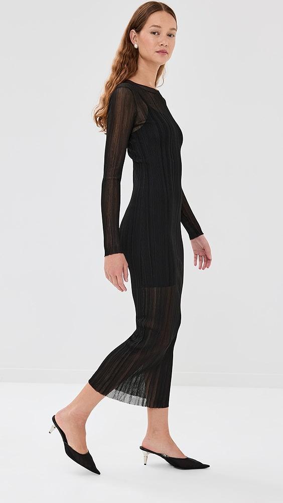 Rosetta Getty Sheer Plissé Long Sleeve Dress | Shopbop Product Image