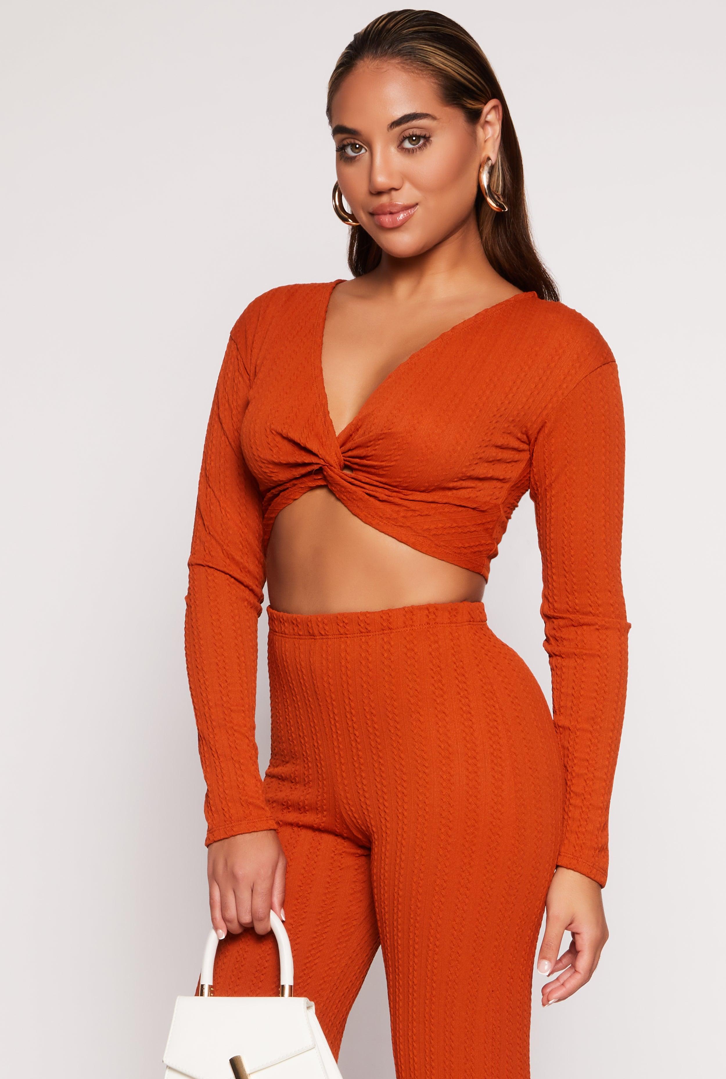 Womens Textured Knit Twist Front Crop Top Product Image